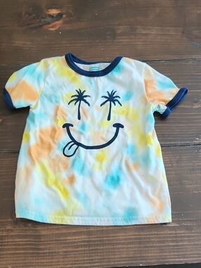 Garanimals White Tie-Dye Tee with Navy Trim & Smiley Palm Graphic
